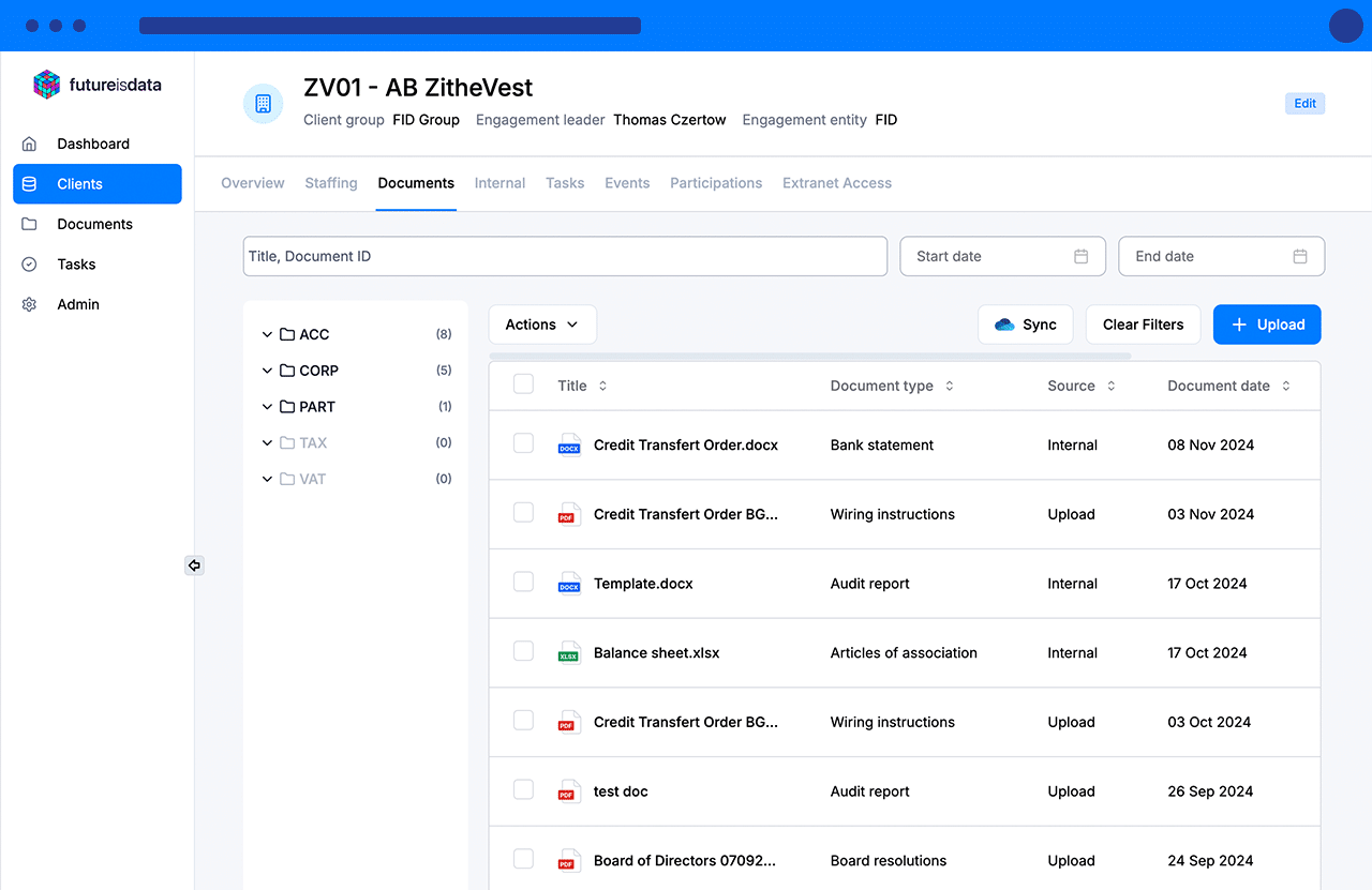 Future is Data - Single Client document managemen view